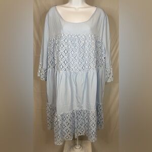 Plus Size Powder Blue Lace Panel Flounce Sleeve Dress 3X Boho